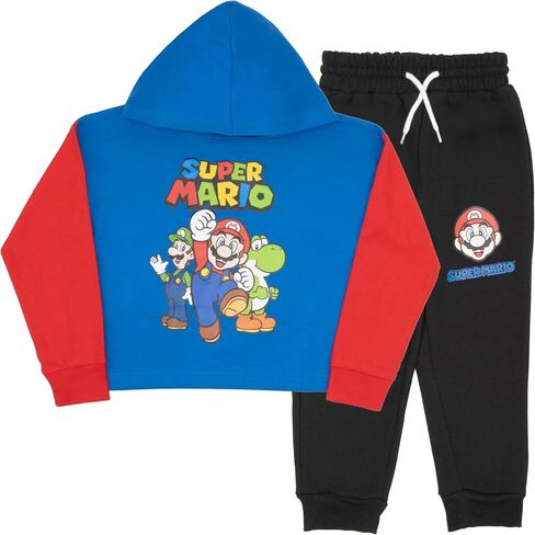 Nintendo Super Mario Bros Boys Matching Pullover Hooded Graphic Print T-Shirt and Jogger Pants 2-Piece Bundle Set for Kids in Saudi Arabia