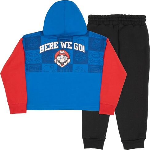 Nintendo Super Mario Bros Boys Matching Pullover Hooded Graphic Print T-Shirt and Jogger Pants 2-Piece Bundle Set for Kids in Saudi Arabia