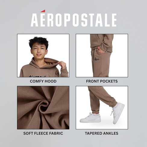AEROPOSTALE Boys 2 Piece Outfit - Pullover Hoodie and Athletic Pants, Youth Jogger Sweatpants and Sweatshirt, Sizes 4-12 in Saudi Arabia