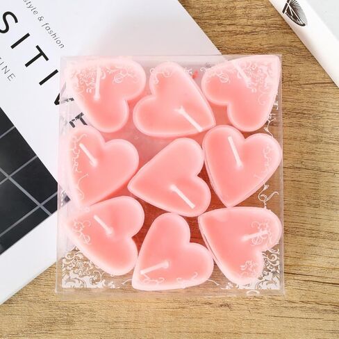 Tea Candles Heart Romantic Candle Small Sweet Wedding Party and Home 1.5-2 Hours Extended Burn Time Votive Parties Tealight Wishing Bulk Birthday Halloween Emergency Family 9 Pack (Pink) in Kuwait