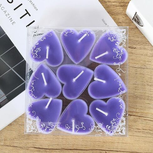 Tea Candles Heart Romantic Candle Small Sweet Wedding Party and Home 1.5-2 Hours Extended Burn Time Votive Parties Tealight Wishing Bulk Birthday Halloween Emergency Family 9 Pack (Pink) in Kuwait