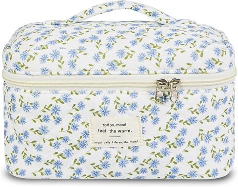 Makeup Bag, Quilted Bow Cosmetic Bag, Large Travel Aesthetic Make up Bag, Cute Coquette Toiletry Bag for Women Girls in Kuwait