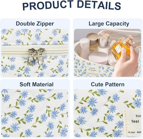 Makeup Bag, Quilted Bow Cosmetic Bag, Large Travel Aesthetic Make up Bag, Cute Coquette Toiletry Bag for Women Girls in Kuwait