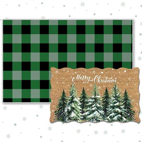 2 Piece Patriotic Doormats Combo Set 100% Coco Coir Star Welcome Mat Red Blue White 28 x 40 Inch Plaid Rug Layering Front Door America Anniversary for Independence Day Outdoor Entrance in Saudi Arabia