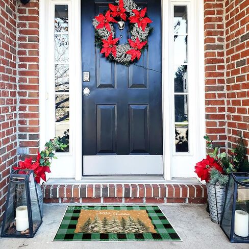2 Piece Patriotic Doormats Combo Set 100% Coco Coir Star Welcome Mat Red Blue White 28 x 40 Inch Plaid Rug Layering Front Door America Anniversary for Independence Day Outdoor Entrance in Saudi Arabia