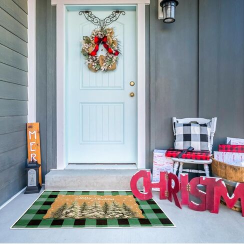 2 Piece Patriotic Doormats Combo Set 100% Coco Coir Star Welcome Mat Red Blue White 28 x 40 Inch Plaid Rug Layering Front Door America Anniversary for Independence Day Outdoor Entrance in Saudi Arabia