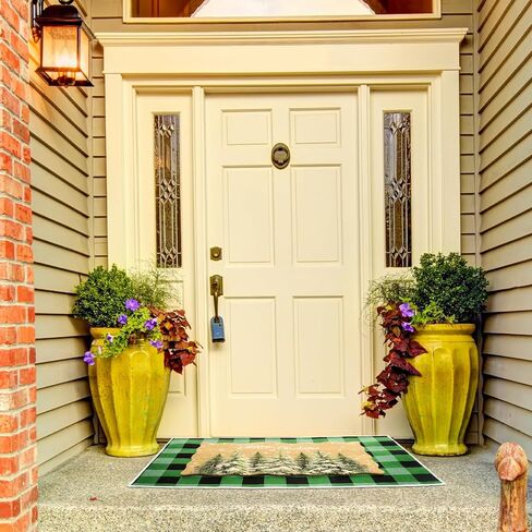 2 Piece Patriotic Doormats Combo Set 100% Coco Coir Star Welcome Mat Red Blue White 28 x 40 Inch Plaid Rug Layering Front Door America Anniversary for Independence Day Outdoor Entrance in Saudi Arabia