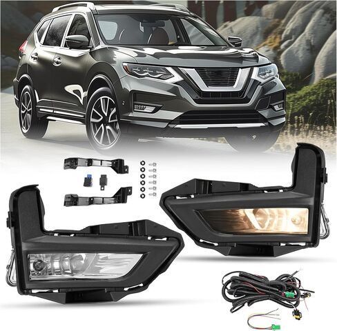 KUAFU Fog Light Kit Compatible with 2017-2020 Nissan Rogue Replacement for 261558995A 261508995A Front Bumper Driving Fog Lamp Set w/Bezels & Wiring Harness & Switch Left & Right Side - Clear Lens in Saudi Arabia