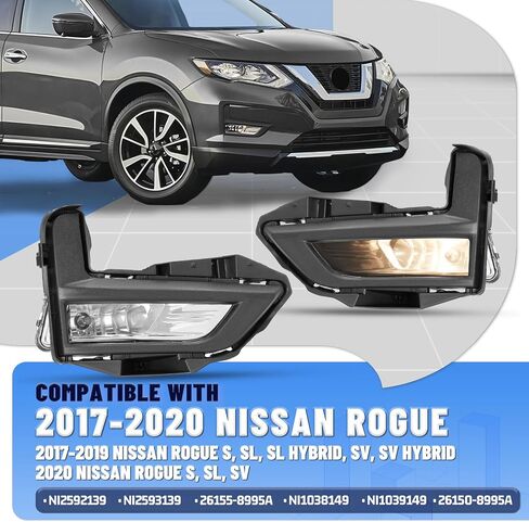 KUAFU Fog Light Kit Compatible with 2017-2020 Nissan Rogue Replacement for 261558995A 261508995A Front Bumper Driving Fog Lamp Set w/Bezels & Wiring Harness & Switch Left & Right Side - Clear Lens in Saudi Arabia
