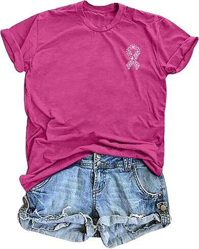 Breast Cancer Shirts: Wome Pink Ribbon Tshirt Cancer Awareness Tee Tops Support Squad Cancer T-Shirt in Saudi Arabia