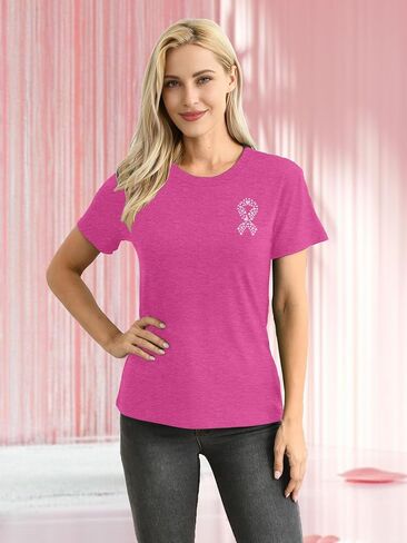 Breast Cancer Shirts: Wome Pink Ribbon Tshirt Cancer Awareness Tee Tops Support Squad Cancer T-Shirt in Saudi Arabia