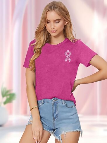 Breast Cancer Shirts: Wome Pink Ribbon Tshirt Cancer Awareness Tee Tops Support Squad Cancer T-Shirt in Saudi Arabia
