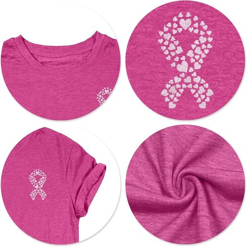 Breast Cancer Shirts: Wome Pink Ribbon Tshirt Cancer Awareness Tee Tops Support Squad Cancer T-Shirt in Saudi Arabia