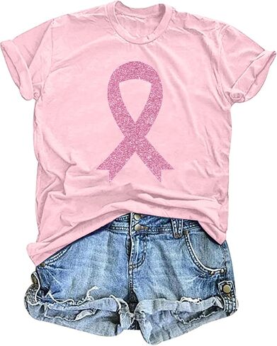 Breast Cancer Shirts: Wome Pink Ribbon Tshirt Cancer Awareness Tee Tops Support Squad Cancer T-Shirt in Saudi Arabia