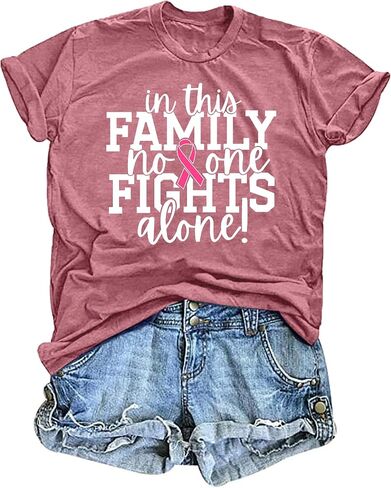 Breast Cancer Shirts: Wome Pink Ribbon Tshirt Cancer Awareness Tee Tops Support Squad Cancer T-Shirt in Saudi Arabia
