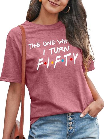 قمصان LHBNK لعيد الميلاد الخمسين للنساء The One Where I Turn خمسين قطعة علوية هدايا عمرها 50 عامًا تي شيرت كاجوال برسومات in Kuwait