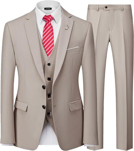 YND Men's Slim Fit 3 Pieces Suit, Two Buttons Blazer Set, Jacket Vest and Pants for Wedding Party Business Prom in Kuwait