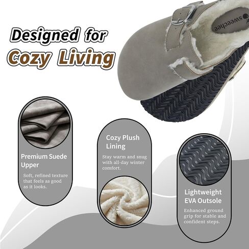 Sweechee Women's Cork Footbed Clogs with Soft Fur Lining, Comfortable Shearling Slippers Women's for Winter in Kuwait