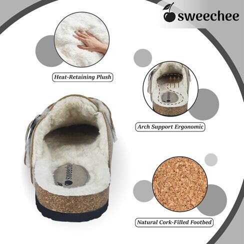 Sweechee Women's Cork Footbed Clogs with Soft Fur Lining, Comfortable Shearling Slippers Women's for Winter in Kuwait