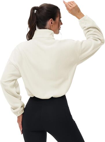 MAGCOMSEN Women's Full Zip Fleece Jacket Cropped Warm Winter Coats with Pockets Stand Collar Workout Top Drawstring Hem in Kuwait