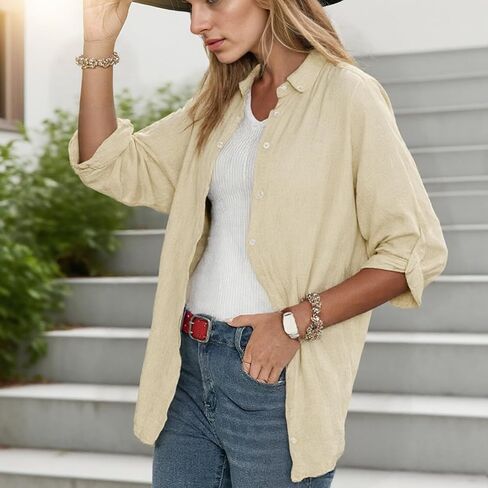 Women’s Blouse Casual Long Sleeve Button Down Lightweight Loose Fit Collared Shirt for Summer Beach Vacation Office in Saudi Arabia
