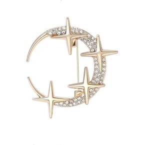 Crystal Stars Crescent Moon Brooch Pin, 1.7 x 1.5 inches in Kuwait