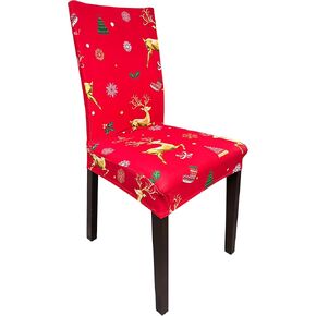 4 Pieces Christmas Xmas Spandex Stretch Washable Dining Room Chair Cover Protector Seat Slipcovers (4, Christmas Decoration Print) in Saudi Arabia