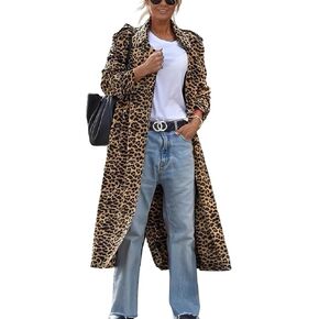 ebossy Womens Fashion Lapel Leopard Trench Coat Open Front Casual Loose Mid Long Peacoat (S, Leopard) in Saudi Arabia