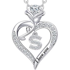 Rose Heart Pendant Necklace Gifts for Wife, Engraved 'I love you' Gift for Wife Girlfriend, Anniversary Birthday Eternity Jewelry Present for Women, Moissanite Necklace Gift for Her in Saudi Arabia