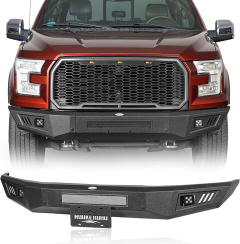 Hooke Road 2015 F150 Front Bumper w/LED Lights for 2015 2016 2017 Ford F-150 (Excluding Raptor), Full-Width Steel Bumper Works with OEM Tow Hooks in Saudi Arabia