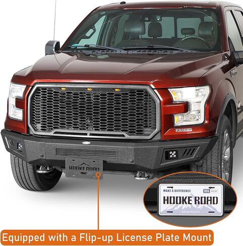 Hooke Road 2015 F150 Front Bumper w/LED Lights for 2015 2016 2017 Ford F-150 (Excluding Raptor), Full-Width Steel Bumper Works with OEM Tow Hooks in Saudi Arabia