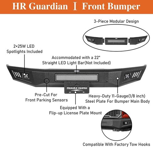 Hooke Road 2015 F150 Front Bumper w/LED Lights for 2015 2016 2017 Ford F-150 (Excluding Raptor), Full-Width Steel Bumper Works with OEM Tow Hooks in Saudi Arabia