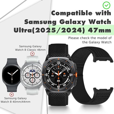 ساعة مرنة على نطاق مرونة متوافقة مع Samsung Galaxy Watch Ultra 47mm (2024) نساء الرجال ، حزام ناعم نايلون ممتد مع Samsung Watch Ultra Band 47mm بديل معصم in Kuwait