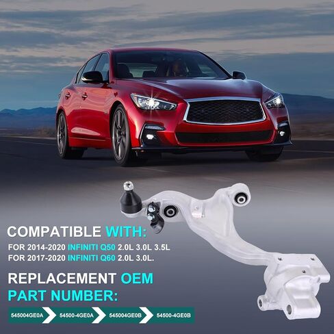 Front Right Lower Control Arms with Ball Joints Fit for Infiniti 2014-2020 Q50 & 2017-2020 Q60 Passenger Side Front Suspension Kit Control Arm Replace OE 545004GE0B, 54500-4GE0A in Saudi Arabia