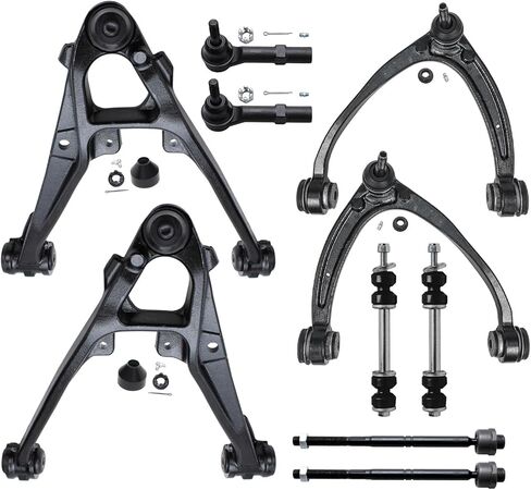 Detroit Axle - 10pc Front End Kit for Chevy GMC Silverado Sierra Suburban Yukon XL 1500 Avalanche Tahoe Cadillac Escalade EXT ESV, 4 Control Arms w/Ball Joints, 4 Tie Rods, 2 Sway Bars Replacement in Saudi Arabia