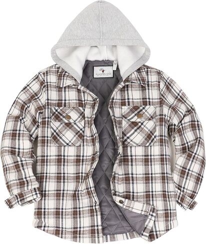 ZENTHACE Kids Quilted Lined Hooded Flannel Jacket, Winter Warm Snap Button Coat for Boys Girls,Lightweight Thermal Outerwear in Saudi Arabia