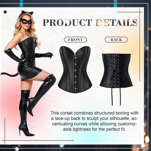 6 Pcs Halloween Black Catsuit Costume for Women Include Corset Tops Mask Tail Headband Socks Gloves in Saudi Arabia