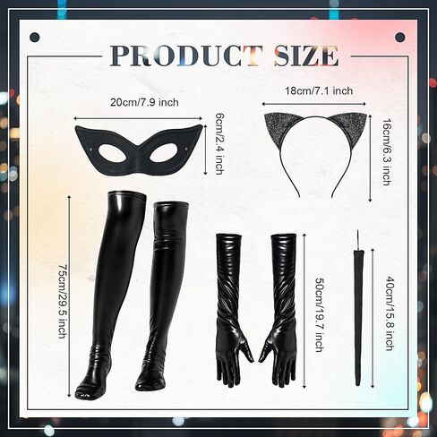 6 Pcs Halloween Black Catsuit Costume for Women Include Corset Tops Mask Tail Headband Socks Gloves in Saudi Arabia
