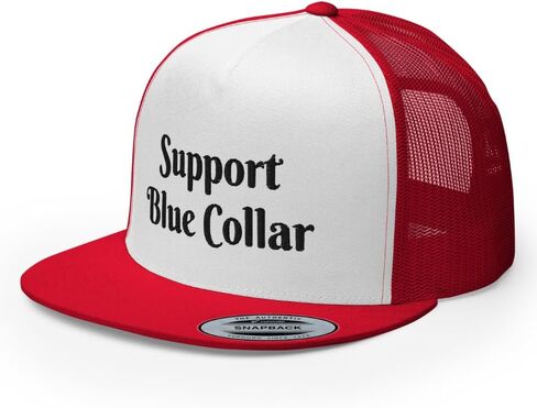 NG Support Blue Collar Flat Bill Trucker Hat High Crown Adjustable Cap in Kuwait