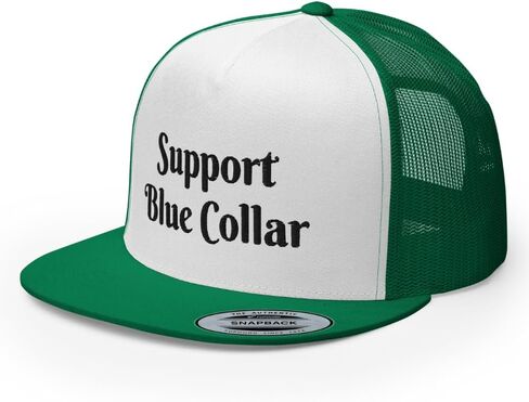 NG Support Blue Collar Flat Bill Trucker Hat High Crown Adjustable Cap in Kuwait