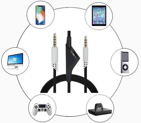 كابل بديل لـ Astro A40 A40TR A10 سماعات الألعاب ، سلك سلك مضفر AUX متوافق مع Xbox-One PC4 إلخ مع التحكم في مستوى الصوت 6.5 قدم 2.0 م (أسود) in Kuwait