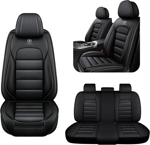 5 أغطية مقاعد لسيارة Toyota Corolla 2000-2026 أغطية مقاعد سيارة قابلة للتنفس، واقيات مقاعد السيارة مضادة للانزلاق ومقاومة للماء مع وسادة هوائية، وسادة سيارة مع جيوب تخزين (قياسي، أسود) in Kuwait