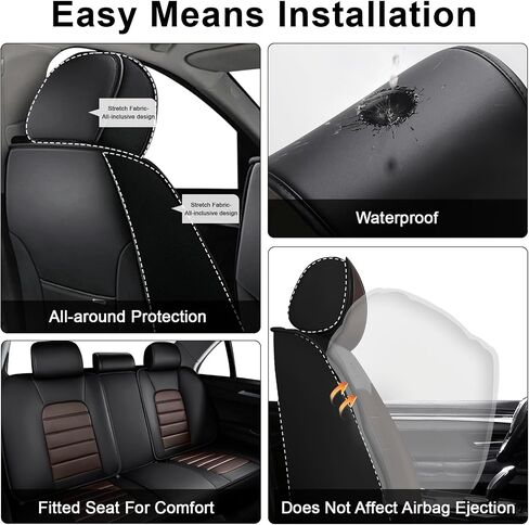 5 أغطية مقاعد لسيارة Toyota Corolla 2000-2026 أغطية مقاعد سيارة قابلة للتنفس، واقيات مقاعد السيارة مضادة للانزلاق ومقاومة للماء مع وسادة هوائية، وسادة سيارة مع جيوب تخزين (قياسي، أسود) in Kuwait