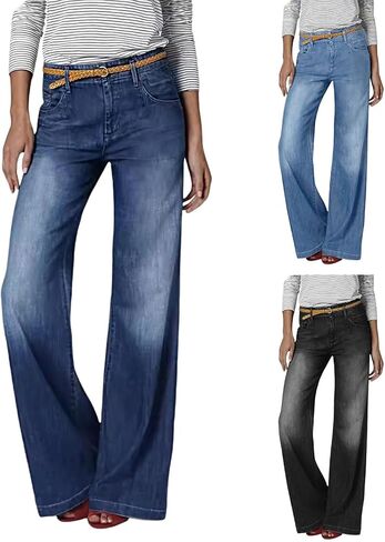 Wide Leg Jeans for Women Low Rise Baggy Stretchy Elastic Waist Cute Y2k Flare Bootcut Boyfried Mom Denim Pants in Saudi Arabia