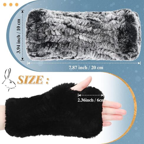 2 Pairs Winter Fur Gloves Rabbit Fur Mittens Knit Long Fingerless Gloves Warm Hand Muffs for Women Girls in Saudi Arabia