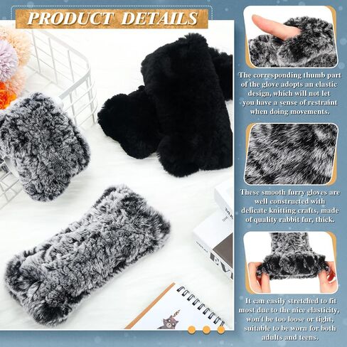 2 Pairs Winter Fur Gloves Rabbit Fur Mittens Knit Long Fingerless Gloves Warm Hand Muffs for Women Girls in Saudi Arabia