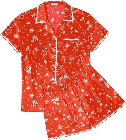 Ekouaer Women's Pajamas Set Silk Shirt and Shorts Button Down Pj Sets Two Piece Satin Lounge Sets with Pockets in Saudi Arabia