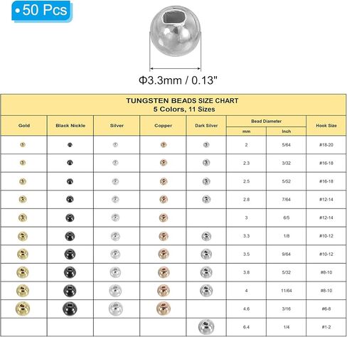 Patikil 3.8 مم حبات تنغستن ذات طيران لربط الذبابة ، 50 PCS Tungsten Beads Round Bead Head Ball for Jig Hooks Fishing Fly Taining Materials ، Black Nickle in Kuwait
