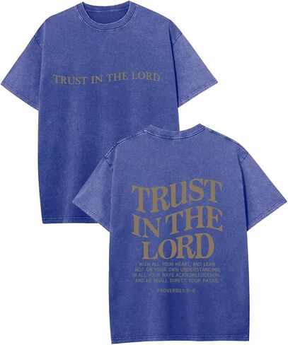 قمصان رجالي مسيحية Trust in The Lord Shirt Jesus Religious Tee تي شيرت برسومات كبيرة الحجم مغسول بالحمض in Kuwait