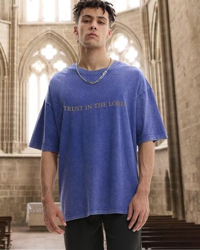 قمصان رجالي مسيحية Trust in The Lord Shirt Jesus Religious Tee تي شيرت برسومات كبيرة الحجم مغسول بالحمض in Kuwait